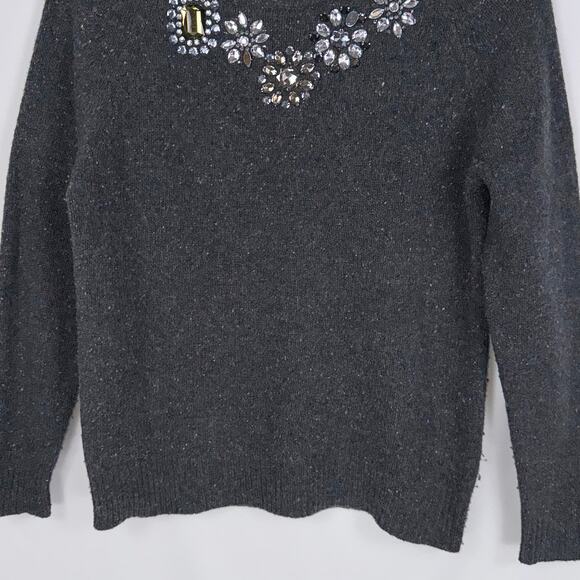 J Crew Women's Preppy Bejeweled Lambswool Blend Sweater Small Gray - Picture 4 of 13